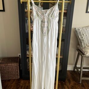 White Embellished Maxi Dress with Spaghetti Straps